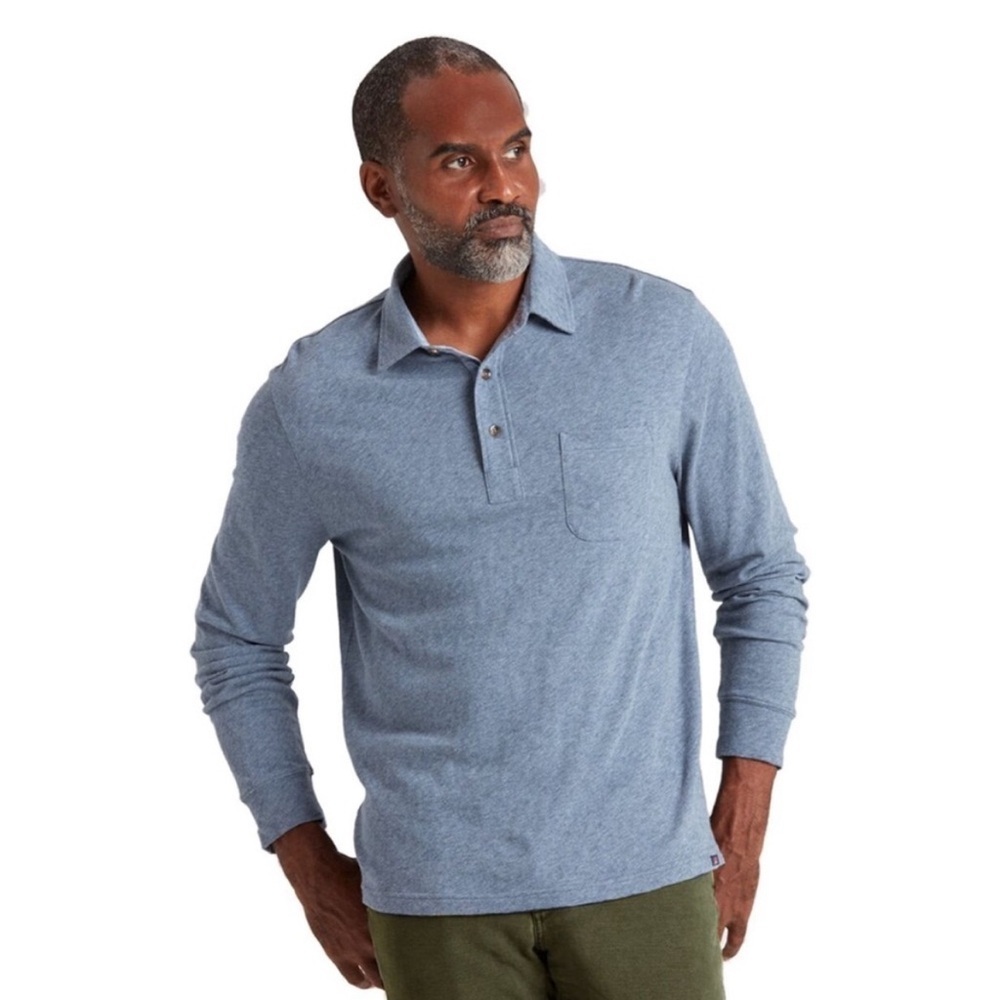 Faherty Luxe Solid Heather Long-Sleeve Polo Shirt Blue Men's Size XXL